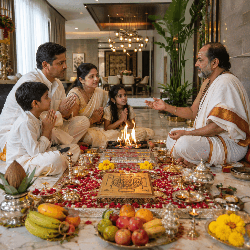 Verified Vedic pandit performing Vastu Pujan (Vastu Shanti) ceremony at a home in Delhi NCR