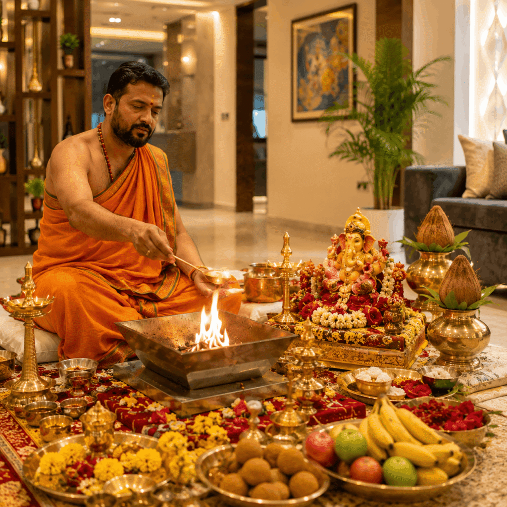 Vandanam verified pandit conducting Griha Shanti Homa at a home in Pune