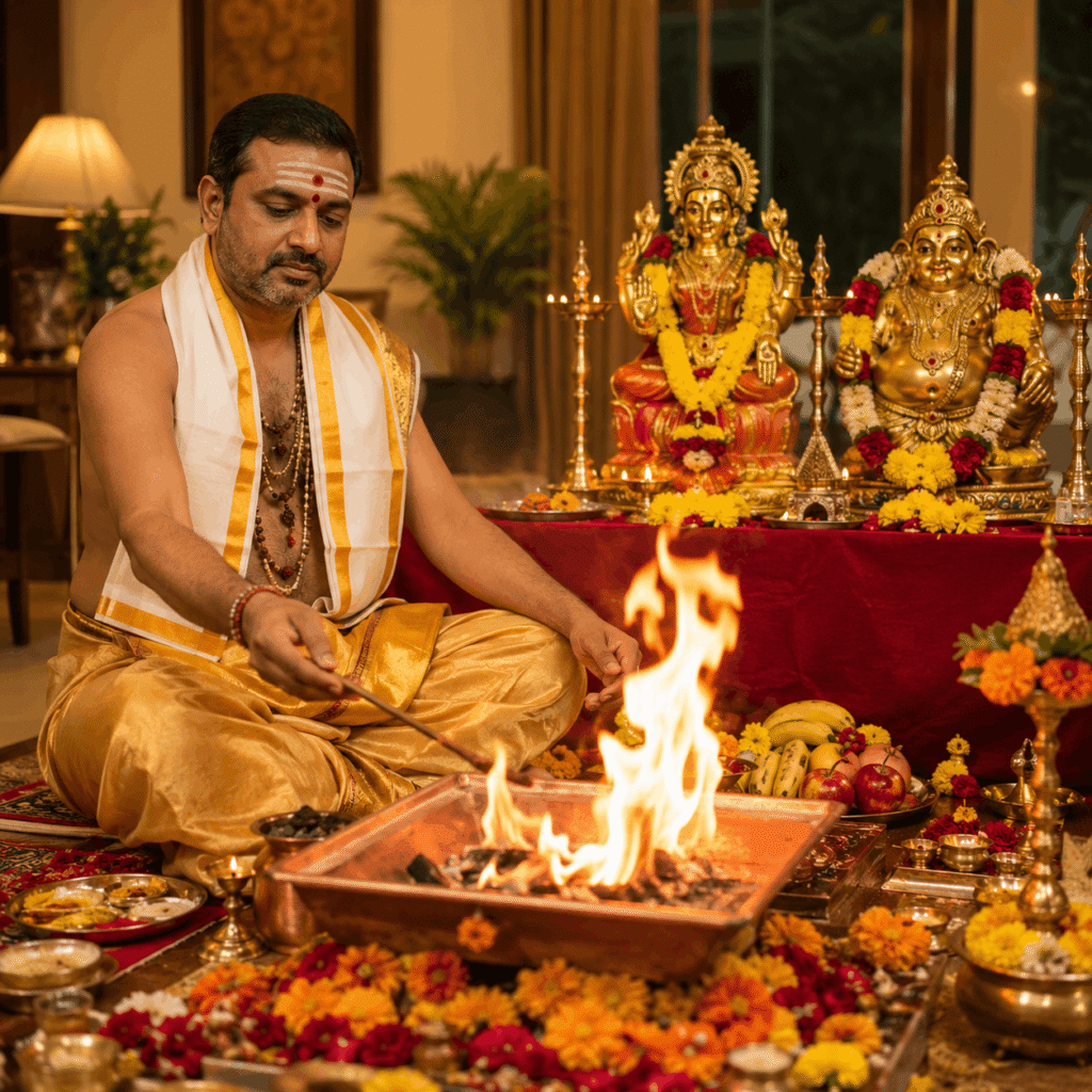 Vandanam verified pandit conducting Kubera Homa at a home in Pune