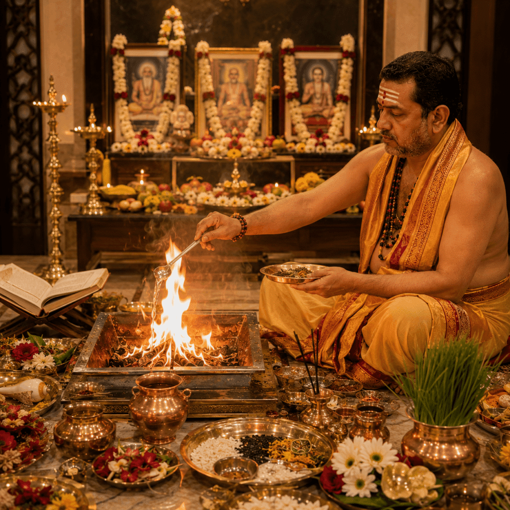 Vandanam verified pandit conducting Pitra Dosh Homa at a home in Pune